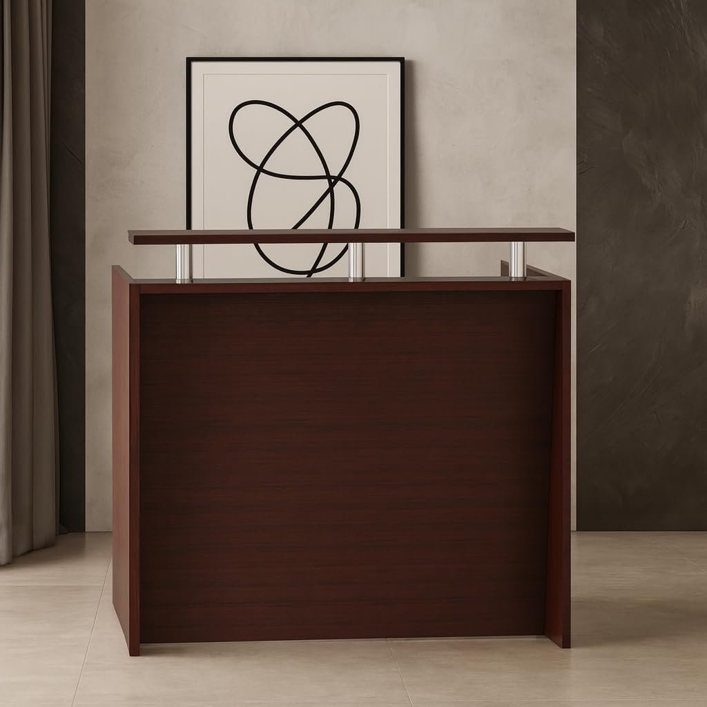 Karnak Modern 2-Person Reception Desk | Office Counter Table | Elegant MDF Front Desk for Hotel, Office & Restaurant (Dark Brown) - Image 17