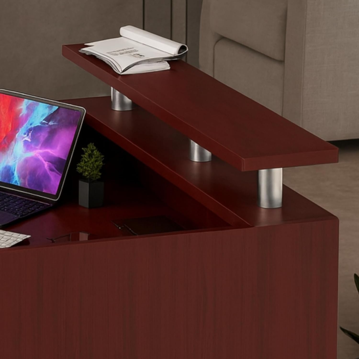 Karnak Modern 2-Person Reception Desk | Office Counter Table | Elegant MDF Front Desk for Hotel, Office & Restaurant (Dark Brown) - Image 20