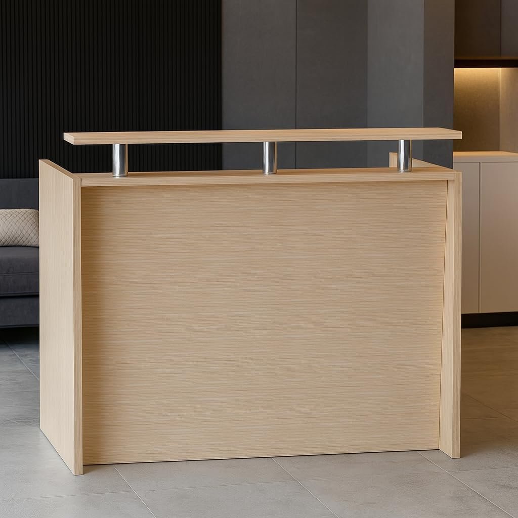 Karnak Modern 2-Person Reception Desk | Office Counter Table | Elegant MDF Front Desk for Hotel, Office & Restaurant (Dark Brown) - Image 24