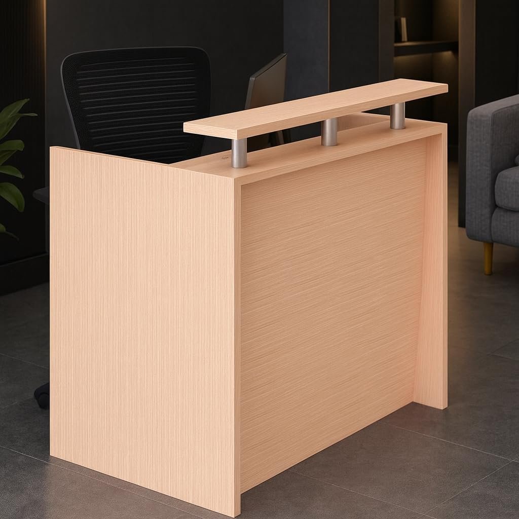 Karnak Modern 2-Person Reception Desk | Office Counter Table | Elegant MDF Front Desk for Hotel, Office & Restaurant (Dark Brown) - Image 27