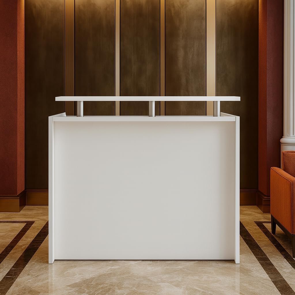 Karnak Modern 2-Person Reception Desk | Office Counter Table | Elegant MDF Front Desk for Hotel, Office & Restaurant (Dark Brown) - Image 32