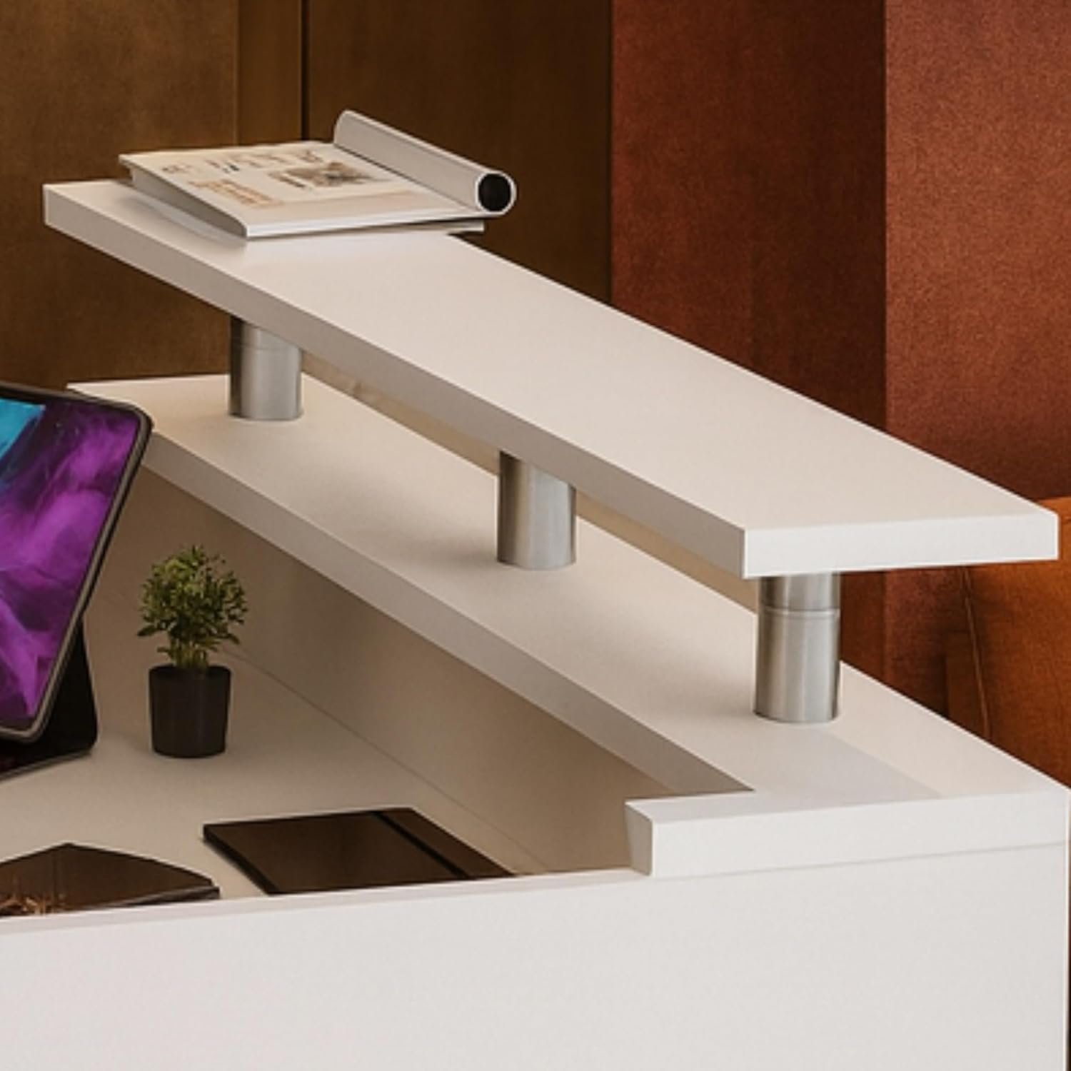 Karnak Modern 2-Person Reception Desk | Office Counter Table | Elegant MDF Front Desk for Hotel, Office & Restaurant (Dark Brown) - Image 34