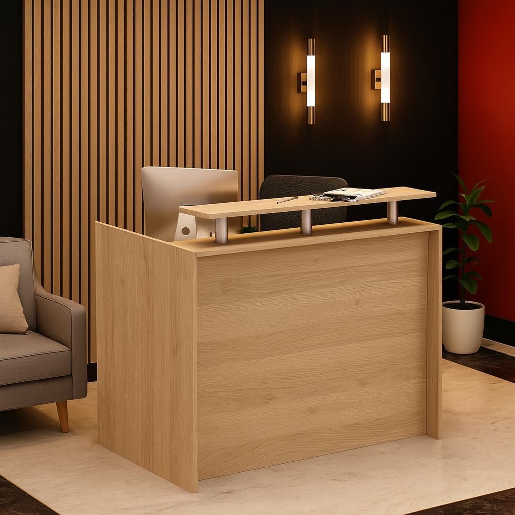 Karnak Modern 2-Person Reception Desk | Office Counter Table | Elegant MDF Front Desk for Hotel, Office & Restaurant (Dark Brown) - Image 36
