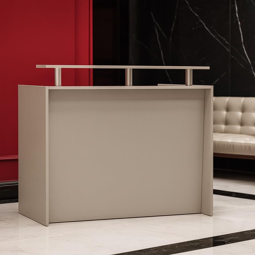 Karnak Modern 2-Person Reception Desk | Office Counter Table | Elegant MDF Front Desk for Hotel, Office & Restaurant (Dark Brown) - Image 53