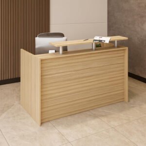 Karnak Modern 2-Person Reception Desk | Office Counter Table | Elegant MDF Front Desk for Hotel, Office & Restaurant (Light Brown)