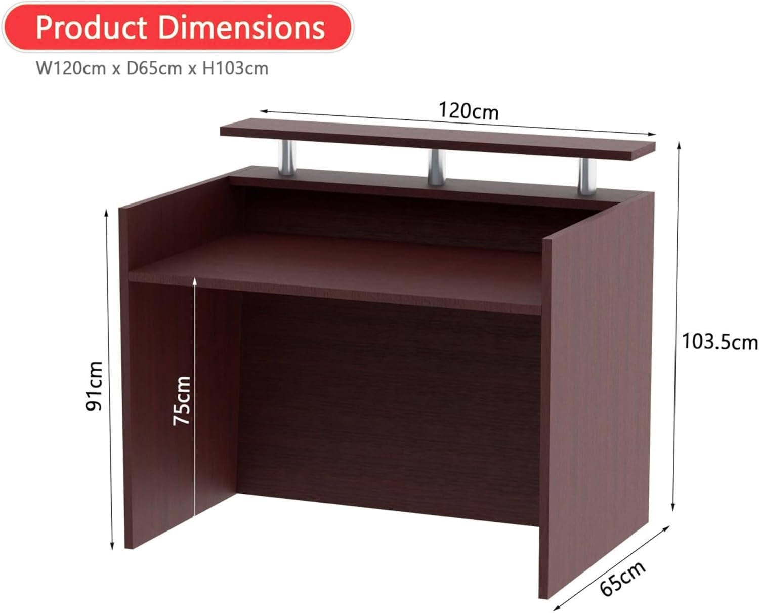 Karnak Modern 2-Person Reception Desk | Office Counter Table | Elegant MDF Front Desk for Hotel, Office & Restaurant (Light Brown) - Image 9