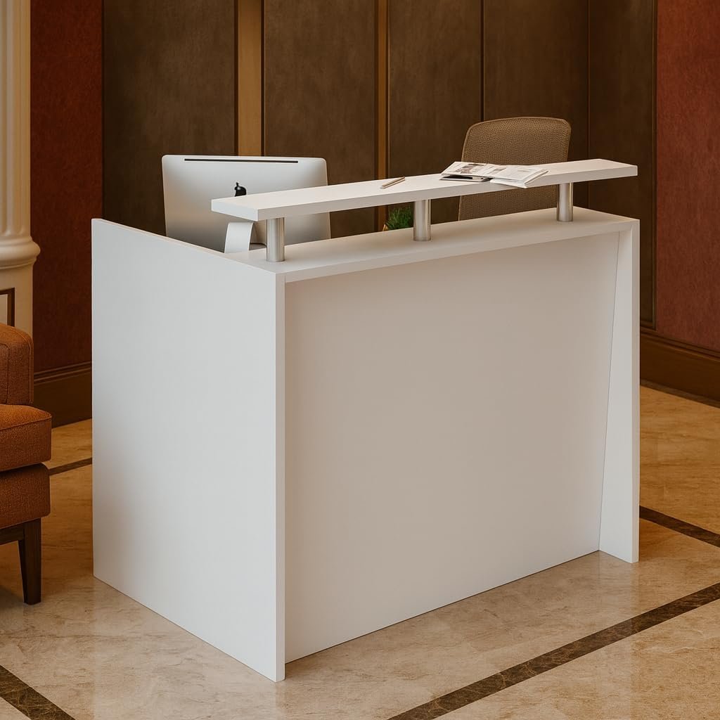 Karnak Modern 2-Person Reception Desk | Office Counter Table | Elegant MDF Front Desk for Hotel, Office & Restaurant (Light Brown) - Image 22