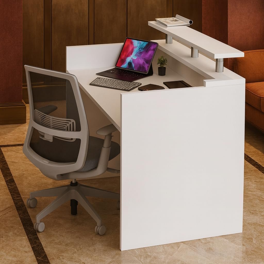 Karnak Modern 2-Person Reception Desk | Office Counter Table | Elegant MDF Front Desk for Hotel, Office & Restaurant (Light Brown) - Image 24