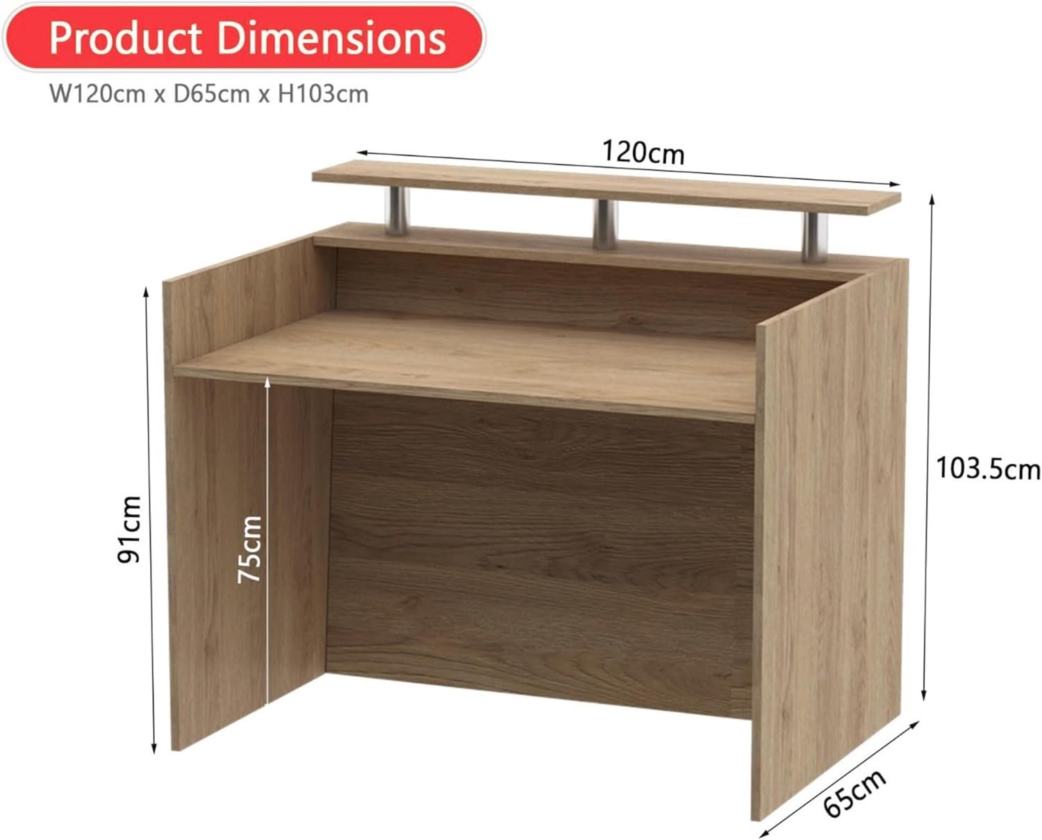 Karnak Modern 2-Person Reception Desk | Office Counter Table | Elegant MDF Front Desk for Hotel, Office & Restaurant (Light Brown) - Image 30