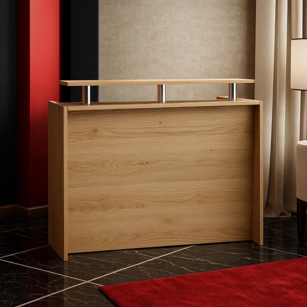 Karnak Modern 2-Person Reception Desk | Office Counter Table | Elegant MDF Front Desk for Hotel, Office & Restaurant (Light Brown) - Image 32