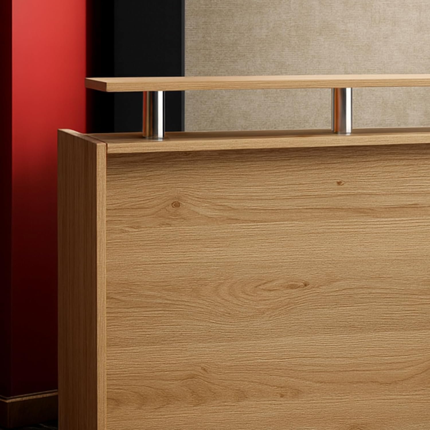 Karnak Modern 2-Person Reception Desk | Office Counter Table | Elegant MDF Front Desk for Hotel, Office & Restaurant (Light Brown) - Image 35