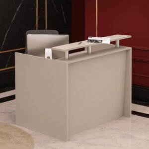 Karnak Modern 2-Person Reception Desk | Office Counter Table | Elegant MDF Front Desk for Hotel, Office & Restaurant (Light Grey)
