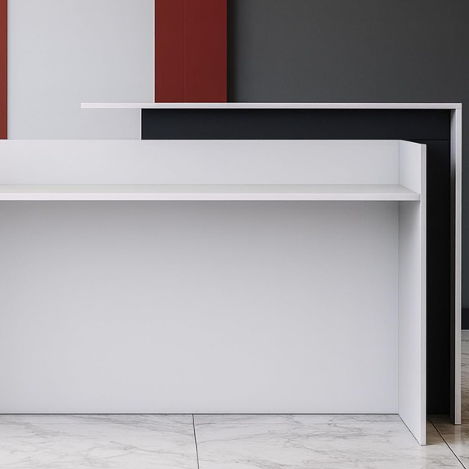 Karnak Modern Reception Desk 2-Person Office Counter | Front Desk for Office, Hotel & Restaurant Use | Durable Workstation Table (Black Oak Brown) - Image 20