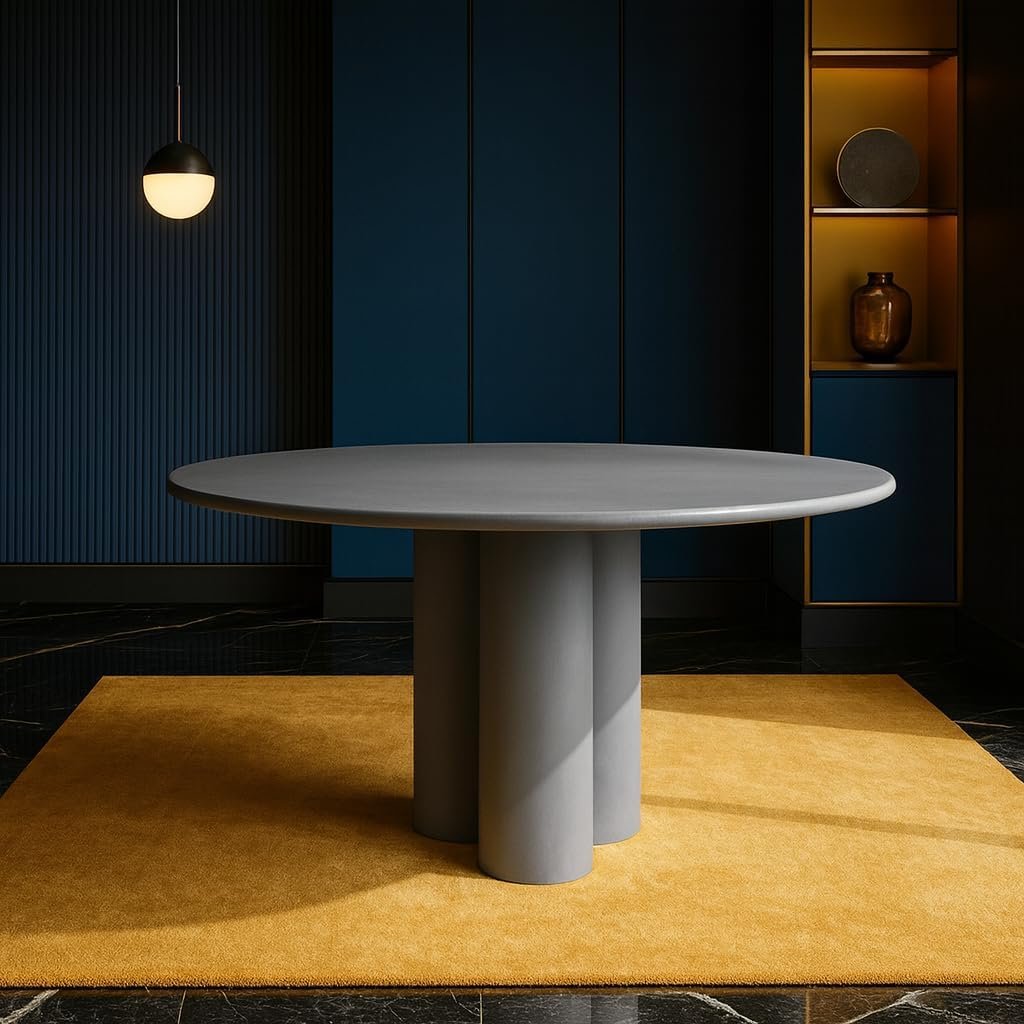 Karnak Petal 4-Seater Dining Table with Three-Leg Base | Round Table MDF Top | Textured Plaster Finish | Modern Luxe Style (Beige) - Image 11