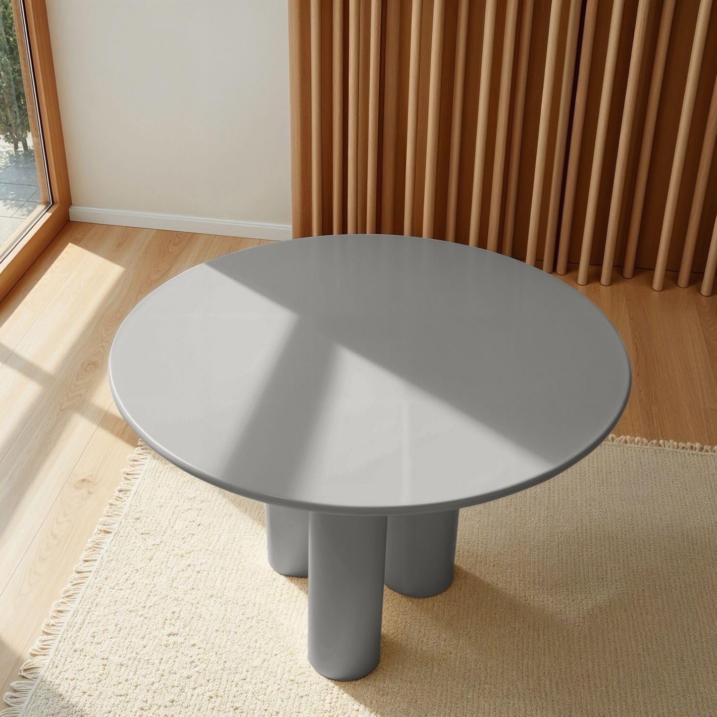 Karnak Petal 4-Seater Dining Table with Three-Leg Base | Round Table MDF Top | Textured Plaster Finish | Modern Luxe Style (Beige) - Image 13