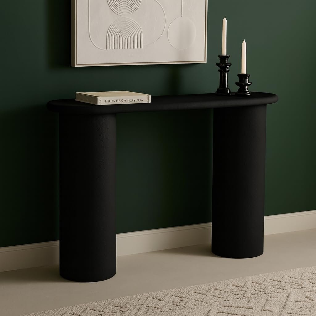 Karnak Pillar Console Table | Modern MDF Console with Plaster Finish & Sleek Pillar Legs | Hallway & Living Room Furniture (Black)