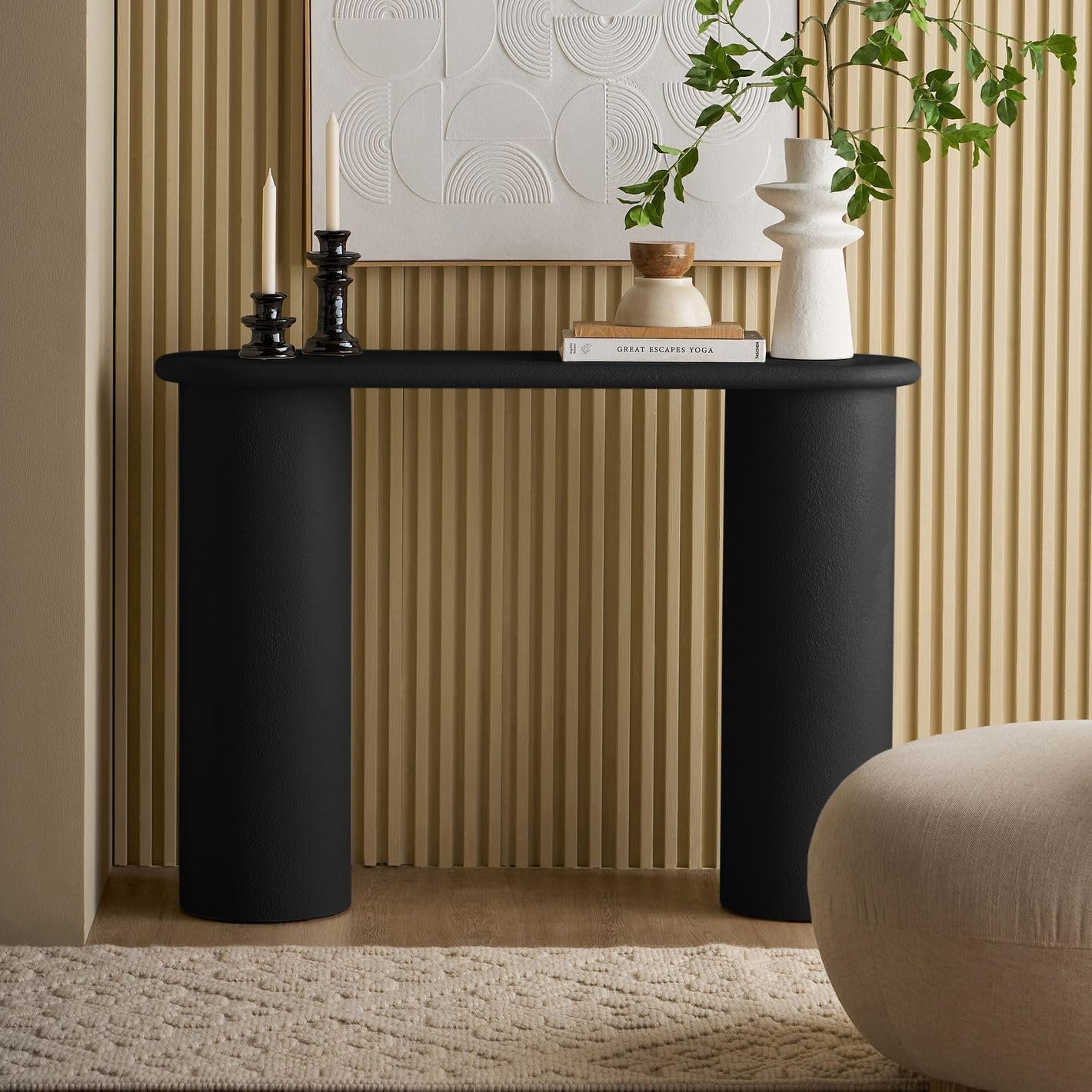 Karnak Pillar Console Table | Modern MDF Console with Plaster Finish & Sleek Pillar Legs | Hallway & Living Room Furniture (Black) - Image 2