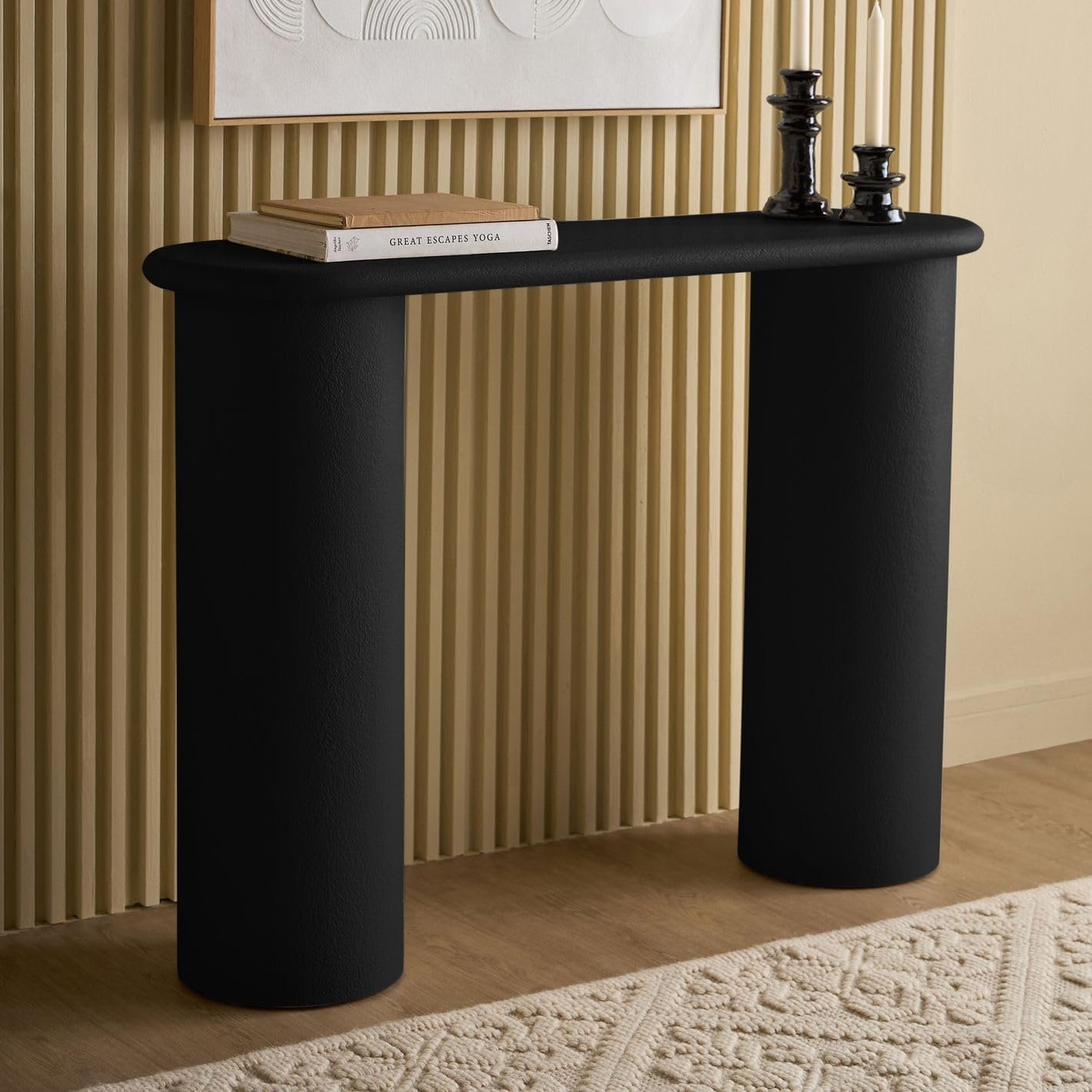 Karnak Pillar Console Table | Modern MDF Console with Plaster Finish & Sleek Pillar Legs | Hallway & Living Room Furniture (Black) - Image 7