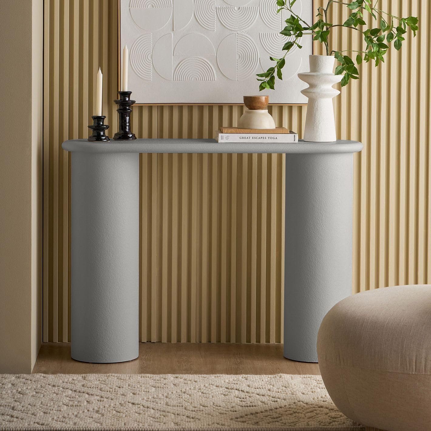 Karnak Pillar Console Table | Modern MDF Console with Plaster Finish & Sleek Pillar Legs | Hallway & Living Room Furniture (Black) - Image 25