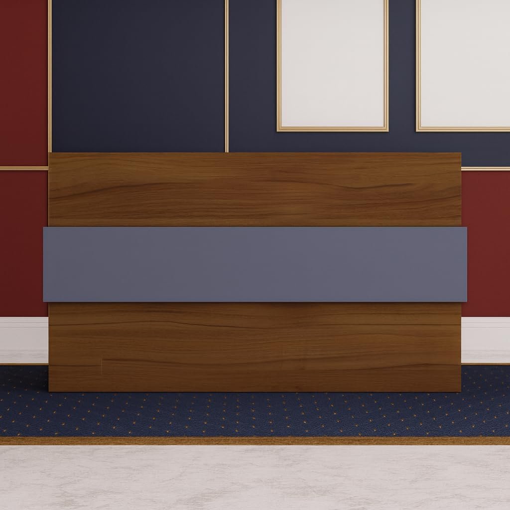 Karnak Reception Desk | Modern Office Front Desk for 2 Staff | 180cm Wide Reception Desk for Front Office Desk | Office, Hotel & Restaurant Use (Natural Wooden & Grey) - Image 4