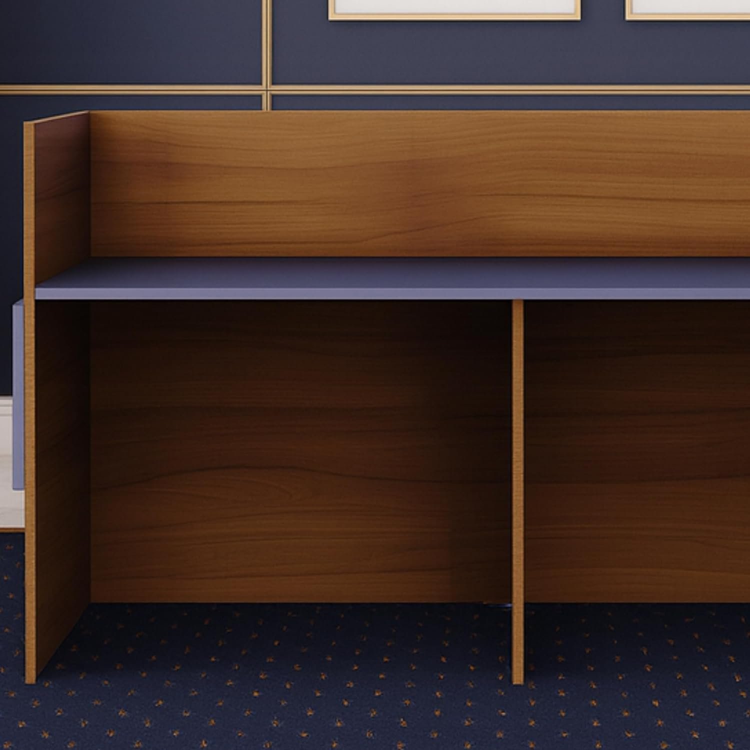 Karnak Reception Desk | Modern Office Front Desk for 2 Staff | 180cm Wide Reception Desk for Front Office Desk | Office, Hotel & Restaurant Use (Natural Wooden & Grey) - Image 5