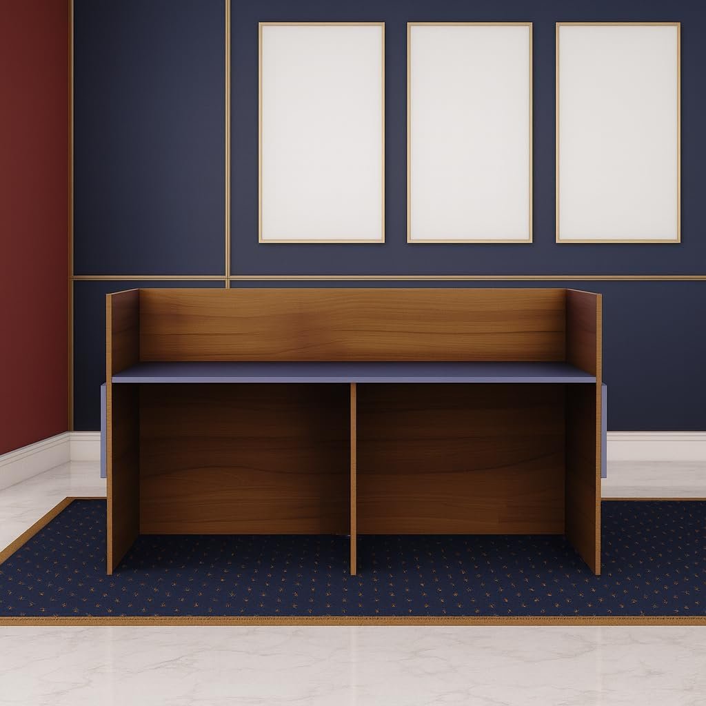 Karnak Reception Desk | Modern Office Front Desk for 2 Staff | 180cm Wide Reception Desk for Front Office Desk | Office, Hotel & Restaurant Use (Natural Wooden & Grey) - Image 7