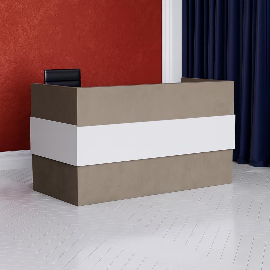 Karnak Reception Desk | Modern Office Front Desk for 2 Staff | 180cm Wide Reception Desk for Front Office Desk | Office, Hotel & Restaurant Use (Natural Wooden & Grey) - Image 16