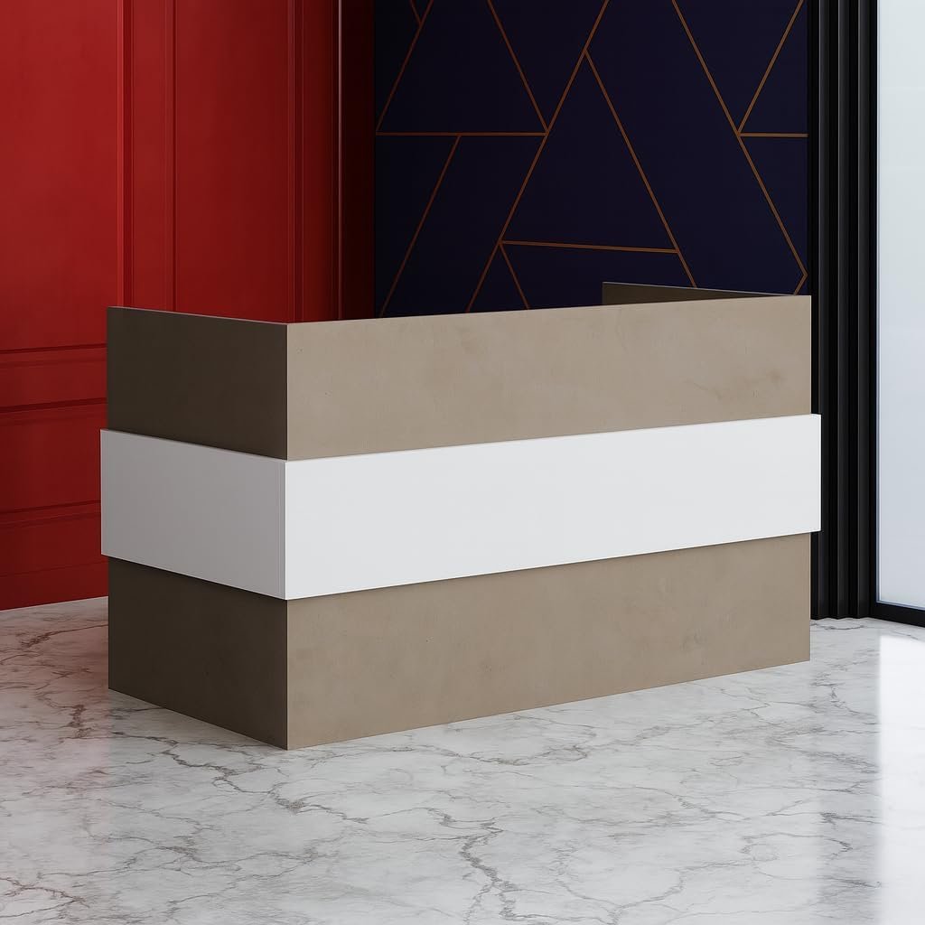 Karnak Reception Desk | Modern Office Front Desk for 2 Staff | 180cm Wide Reception Desk for Front Office Desk | Office, Hotel & Restaurant Use (Natural Wooden & Grey) - Image 17