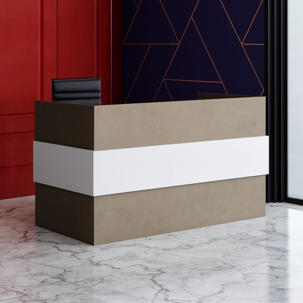 Karnak Reception Desk | Modern Office Front Desk for 2 Staff | 180cm Wide Reception Desk for Front Office Desk | Office, Hotel & Restaurant Use (Natural Wooden & Grey) - Image 24