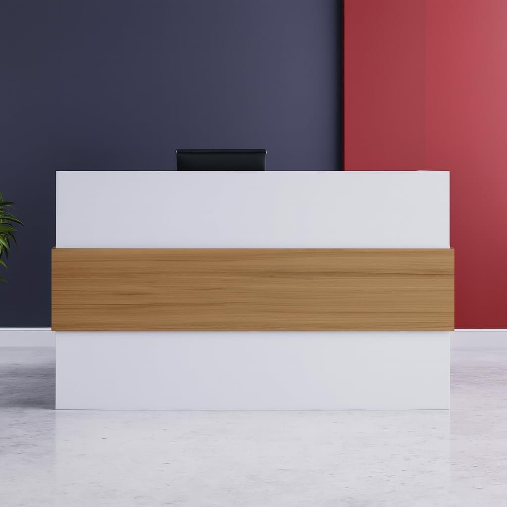 Karnak Reception Desk | Modern Office Front Desk for 2 Staff | 180cm Wide Reception Desk for Front Office Desk | Office, Hotel & Restaurant Use (Natural Wooden & Grey) - Image 27