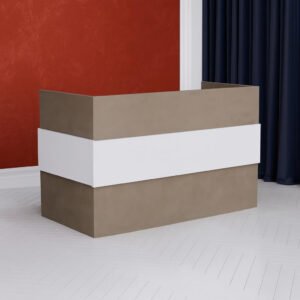 Karnak Reception Desk | Modern Office Front Desk for 2 Staff | 180cm Wide Reception Desk for Front Office Desk | Office, Hotel & Restaurant Use (Oak-Dust & Grey)