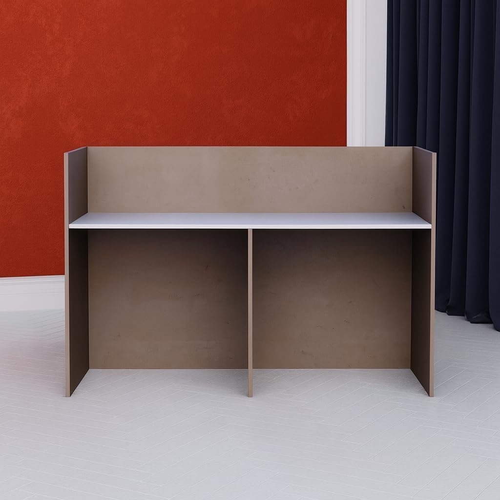 Karnak Reception Desk | Modern Office Front Desk for 2 Staff | 180cm Wide Reception Desk for Front Office Desk | Office, Hotel & Restaurant Use (Oak-Dust & Grey) - Image 4