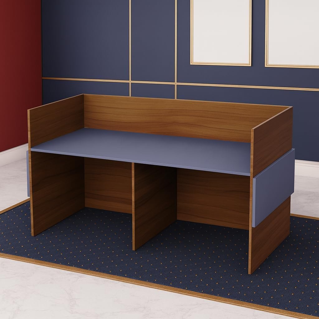 Karnak Reception Desk | Modern Office Front Desk for 2 Staff | 180cm Wide Reception Desk for Front Office Desk | Office, Hotel & Restaurant Use (Oak-Dust & Grey) - Image 16