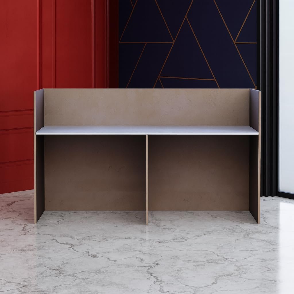 Karnak Reception Desk | Modern Office Front Desk for 2 Staff | 180cm Wide Reception Desk for Front Office Desk | Office, Hotel & Restaurant Use (Oak-Dust & Grey) - Image 18