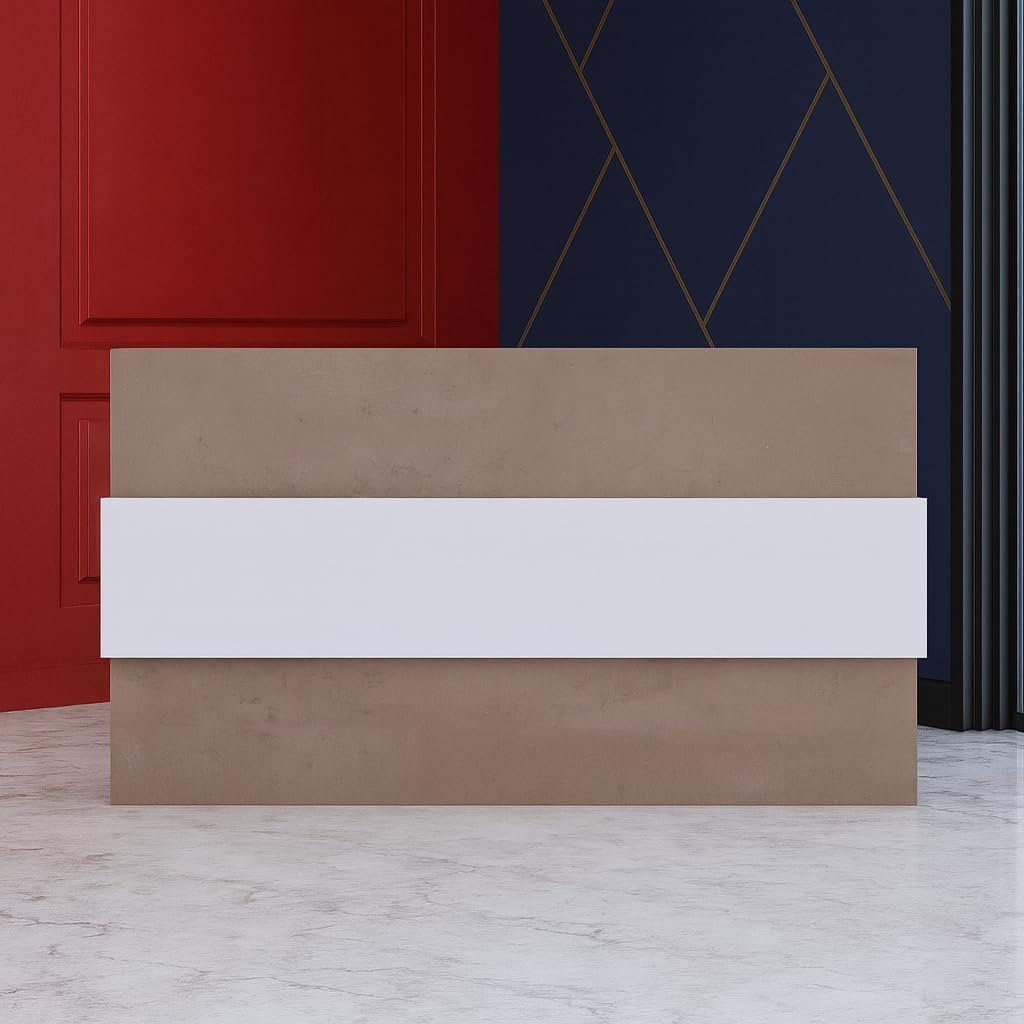 Karnak Reception Desk | Modern Office Front Desk for 2 Staff | 180cm Wide Reception Desk for Front Office Desk | Office, Hotel & Restaurant Use (Oak-Dust & Grey) - Image 20