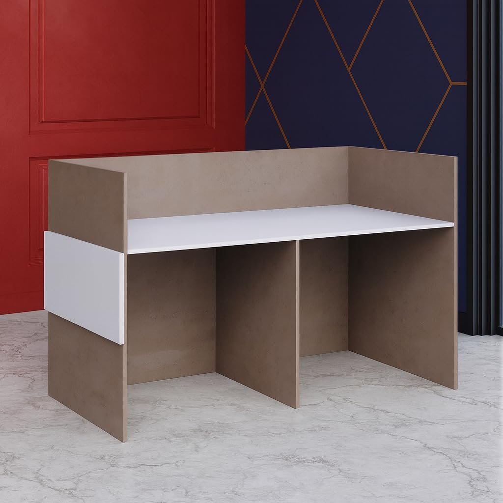 Karnak Reception Desk | Modern Office Front Desk for 2 Staff | 180cm Wide Reception Desk for Front Office Desk | Office, Hotel & Restaurant Use (Oak-Dust & Grey) - Image 21