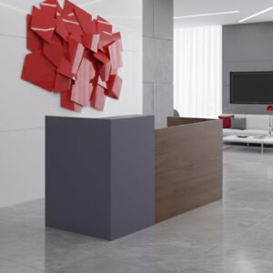 Karnak Reception Desk 180cm | Modern Office Front Desk for 2 Staff | Professional Wide Reception Counter for Office, Hotel & Restaurant Use (Natural Wood & Grey)
