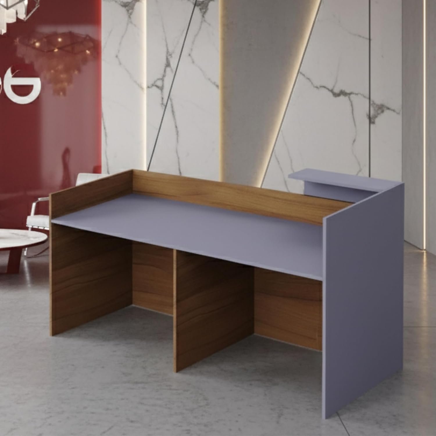 Karnak Reception Desk 180cm | Modern Office Front Desk for 2 Staff | Professional Wide Reception Counter for Office, Hotel & Restaurant Use (Natural Wood & Grey) - Image 11