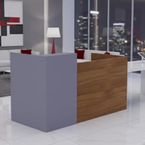 Karnak Reception Desk 180cm | Modern Office Front Desk for 2 Staff | Professional Wide Reception Counter for Office, Hotel & Restaurant Use (Oak-Dust & Grey)