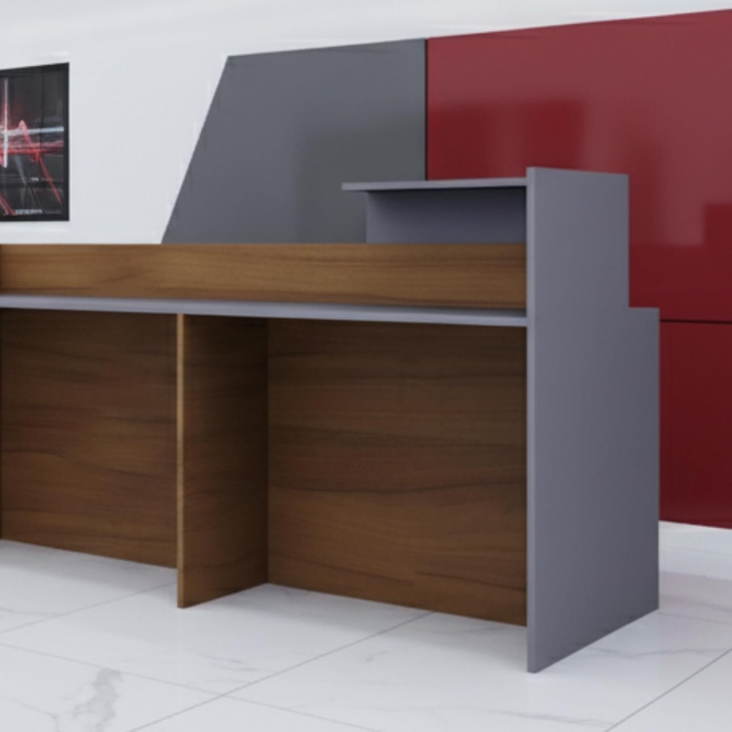Karnak Reception Desk 180cm | Modern Office Front Desk for 2 Staff | Professional Wide Reception Counter for Office, Hotel & Restaurant Use (Oak-Dust & Grey) - Image 6