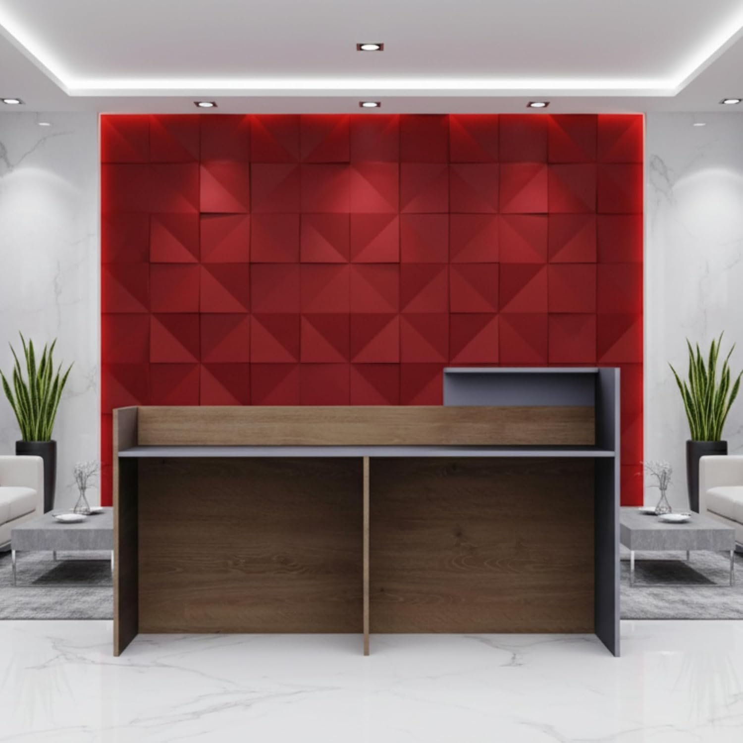 Karnak Reception Desk 180cm | Modern Office Front Desk for 2 Staff | Professional Wide Reception Counter for Office, Hotel & Restaurant Use (Oak-Dust & Grey) - Image 9