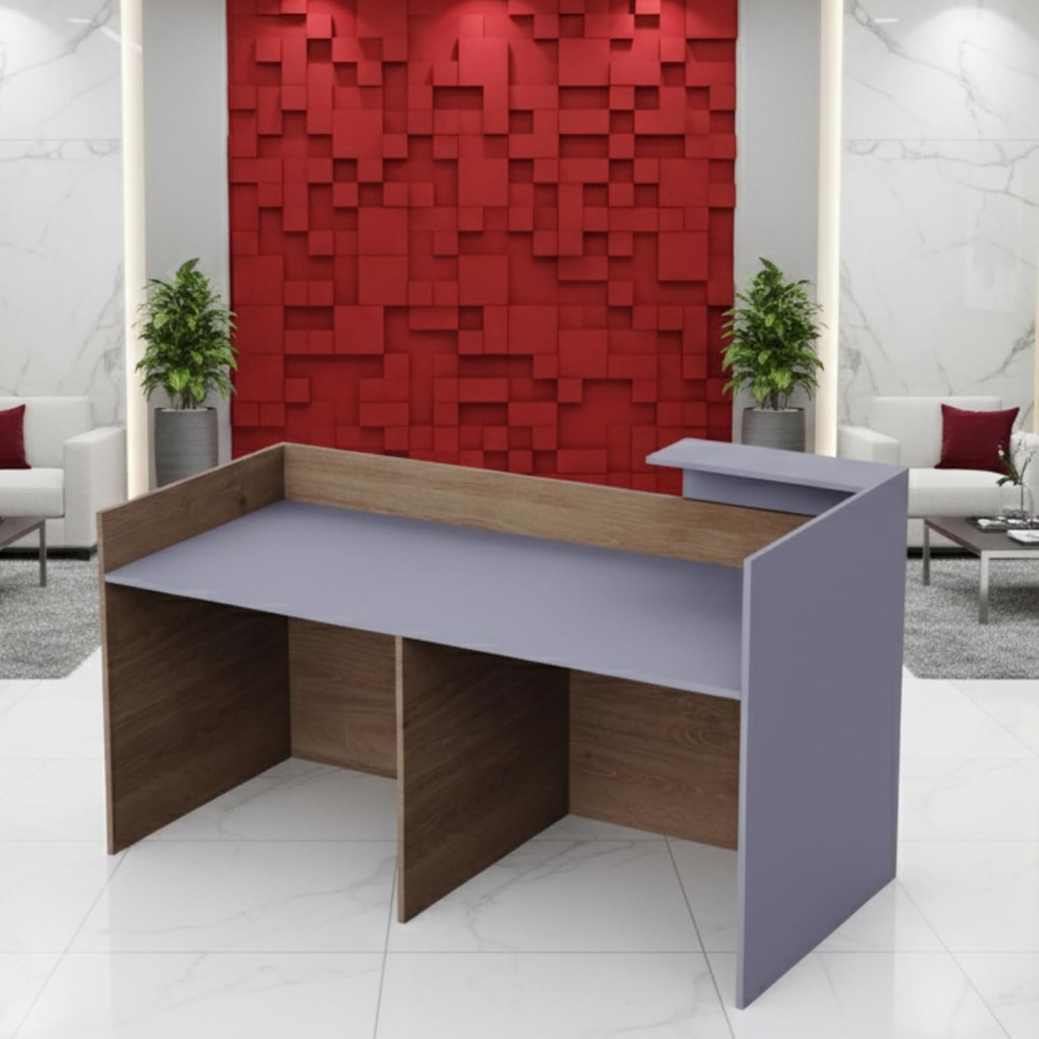 Karnak Reception Desk 180cm | Modern Office Front Desk for 2 Staff | Professional Wide Reception Counter for Office, Hotel & Restaurant Use (Oak-Dust & Grey) - Image 12