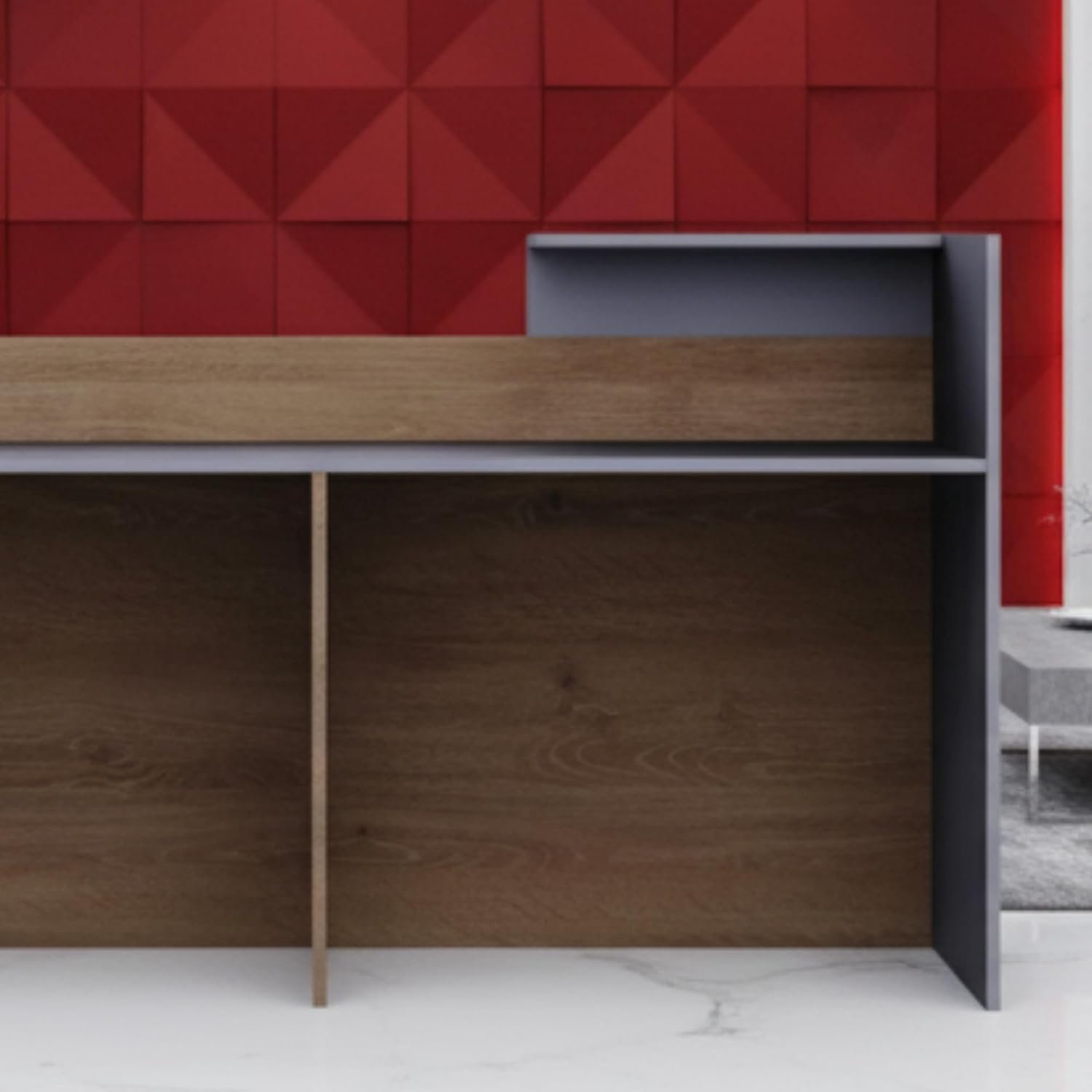 Karnak Reception Desk 180cm | Modern Office Front Desk for 2 Staff | Professional Wide Reception Counter for Office, Hotel & Restaurant Use (Oak-Dust & Grey) - Image 14