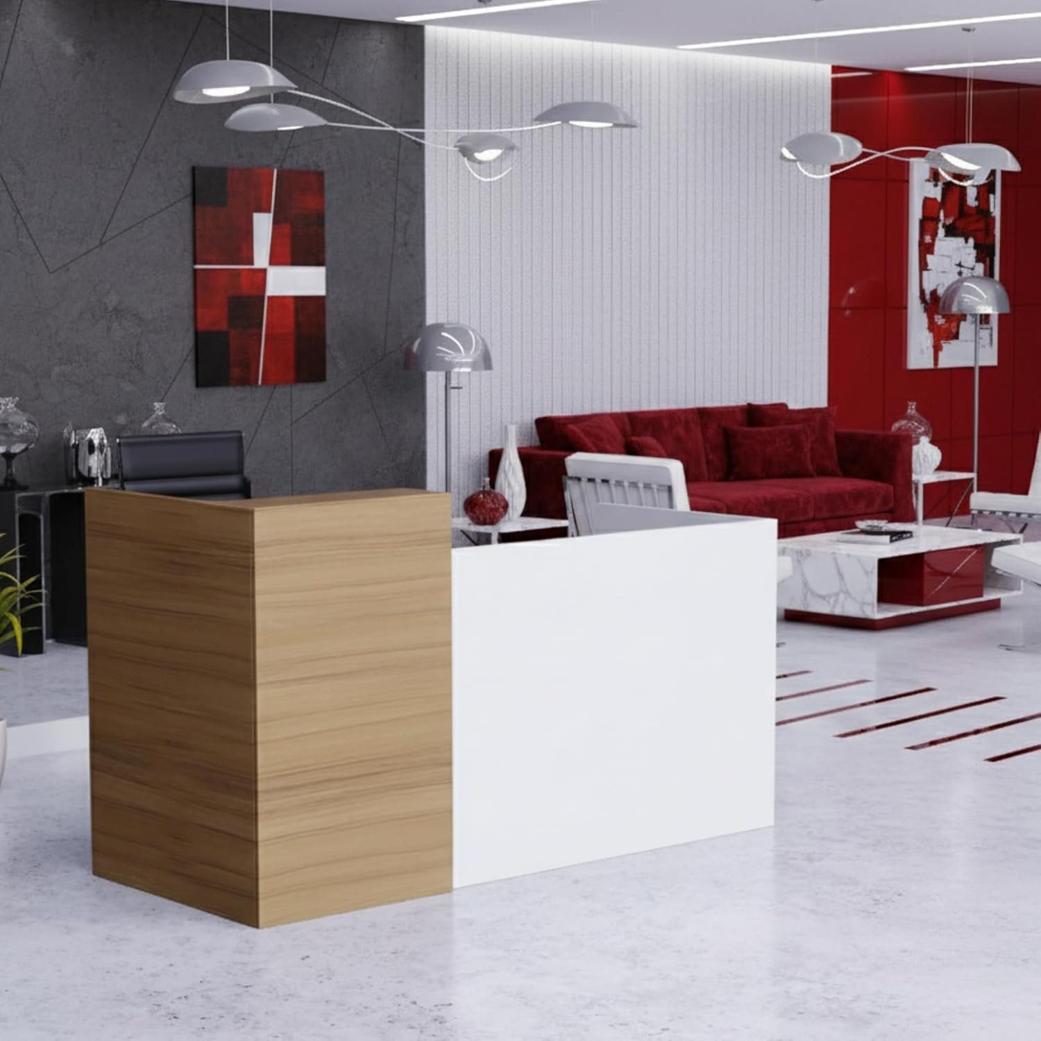 Karnak Reception Desk 180cm | Modern Office Front Desk for 2 Staff | Professional Wide Reception Counter for Office, Hotel & Restaurant Use (Oak-Dust & Grey) - Image 15