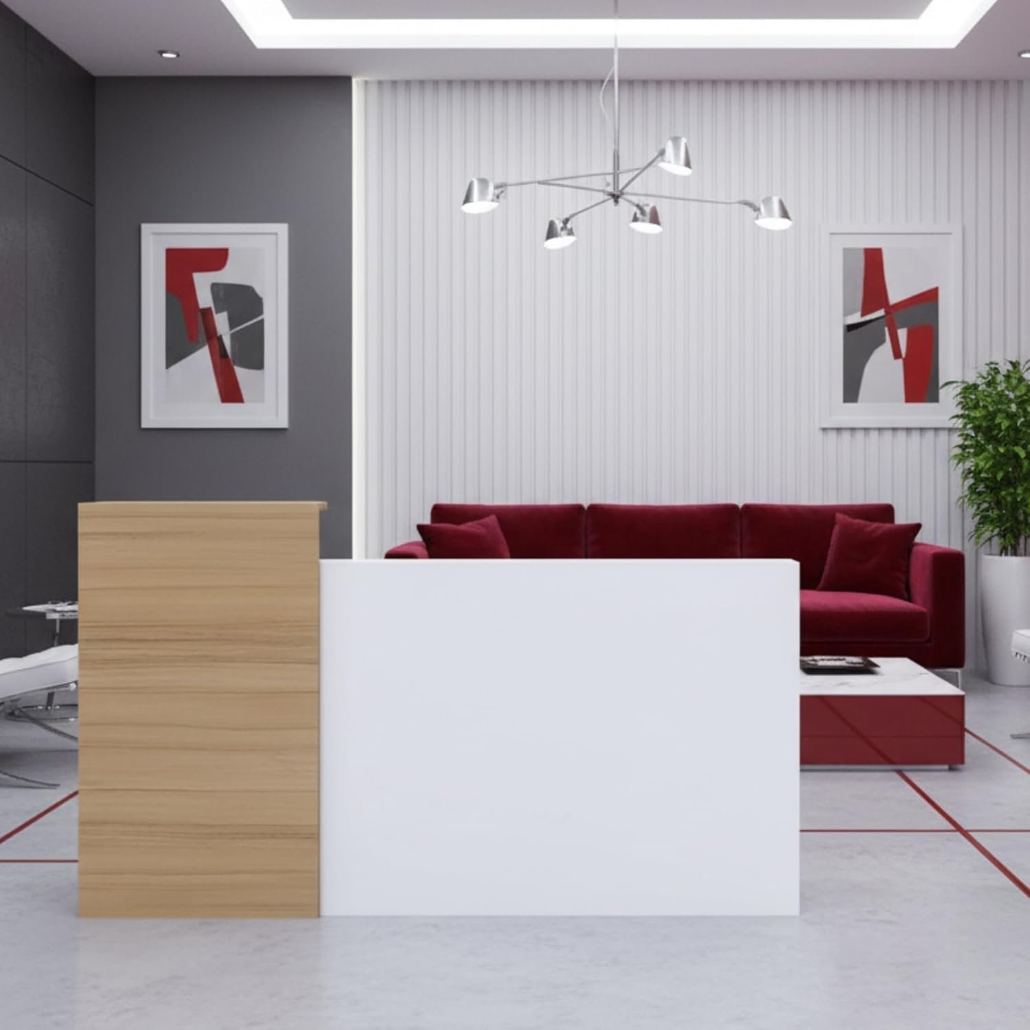 Karnak Reception Desk 180cm | Modern Office Front Desk for 2 Staff | Professional Wide Reception Counter for Office, Hotel & Restaurant Use (Oak-Dust & Grey) - Image 17