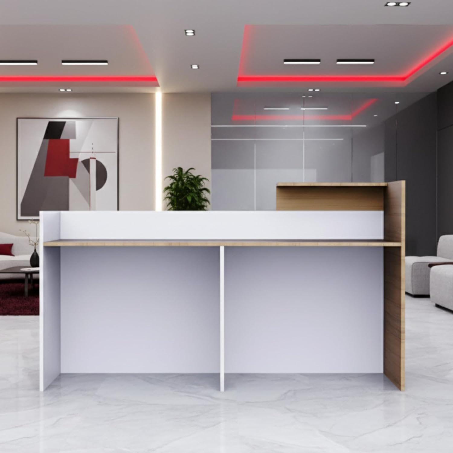 Karnak Reception Desk 180cm | Modern Office Front Desk for 2 Staff | Professional Wide Reception Counter for Office, Hotel & Restaurant Use (Oak-Dust & Grey) - Image 18