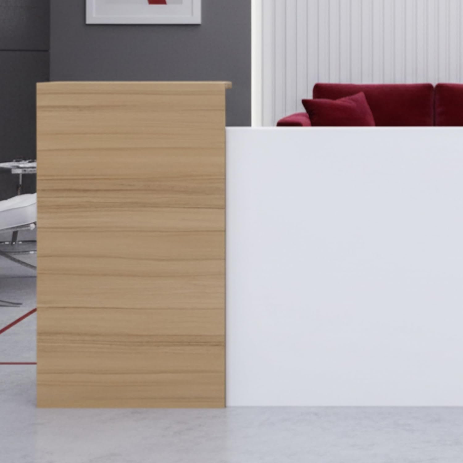 Karnak Reception Desk 180cm | Modern Office Front Desk for 2 Staff | Professional Wide Reception Counter for Office, Hotel & Restaurant Use (Oak-Dust & Grey) - Image 20