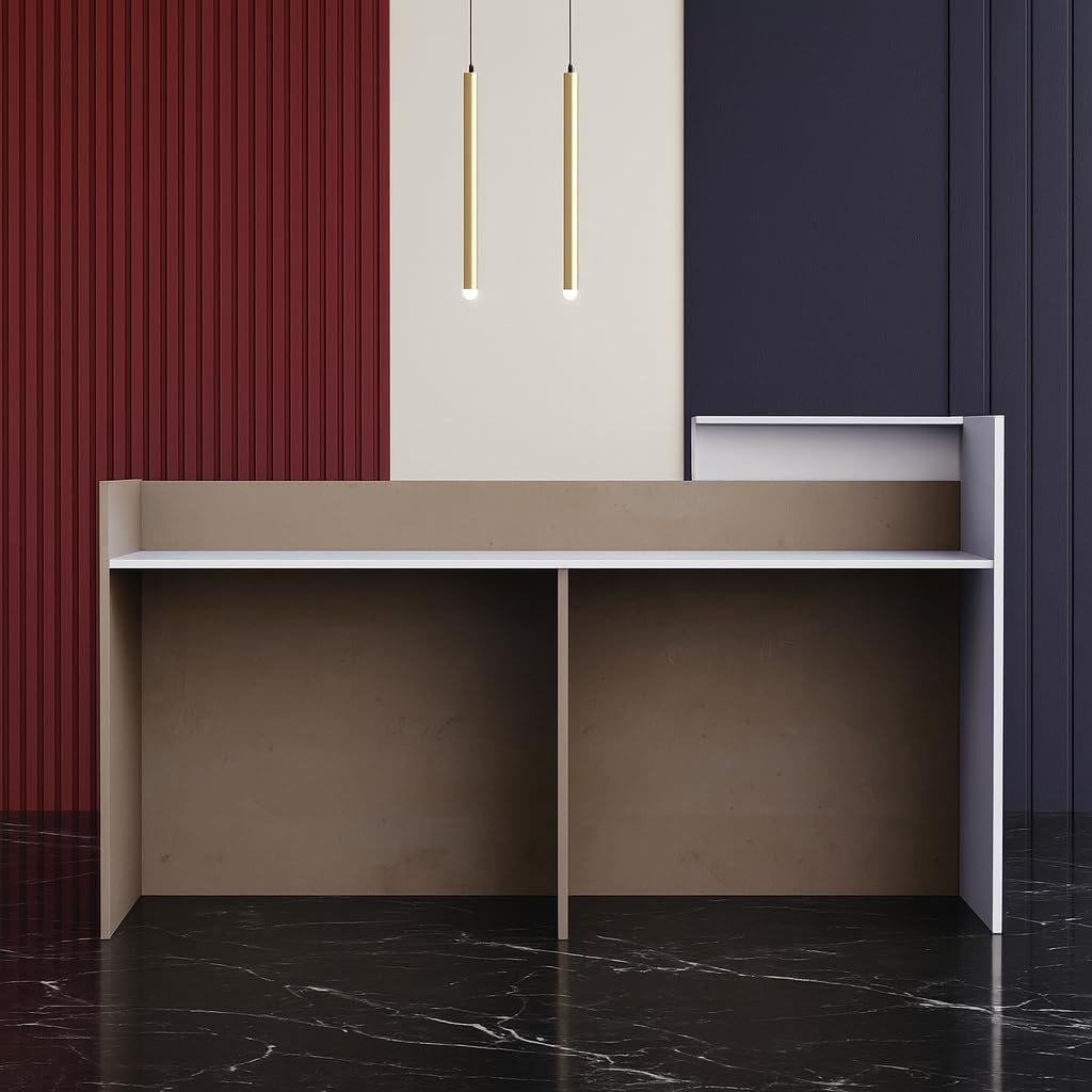Karnak Reception Desk 180cm | Modern Office Front Desk for 2 Staff | Professional Wide Reception Counter for Office, Hotel & Restaurant Use (Oak-Dust & Grey) - Image 24