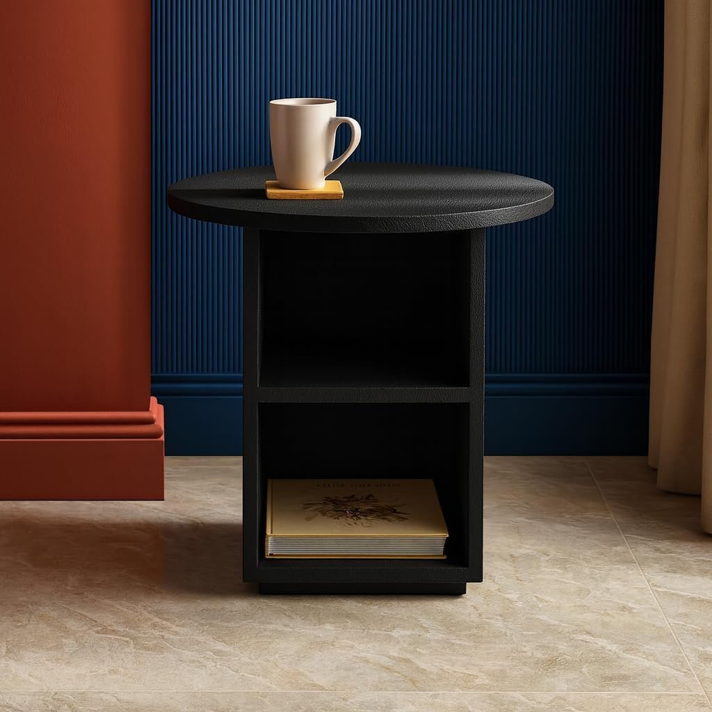 Karnak Seaside Side Table – Modern Round Accent Table for Living Room & Bedroom – Engineered Wood Design (Biege) - Image 7