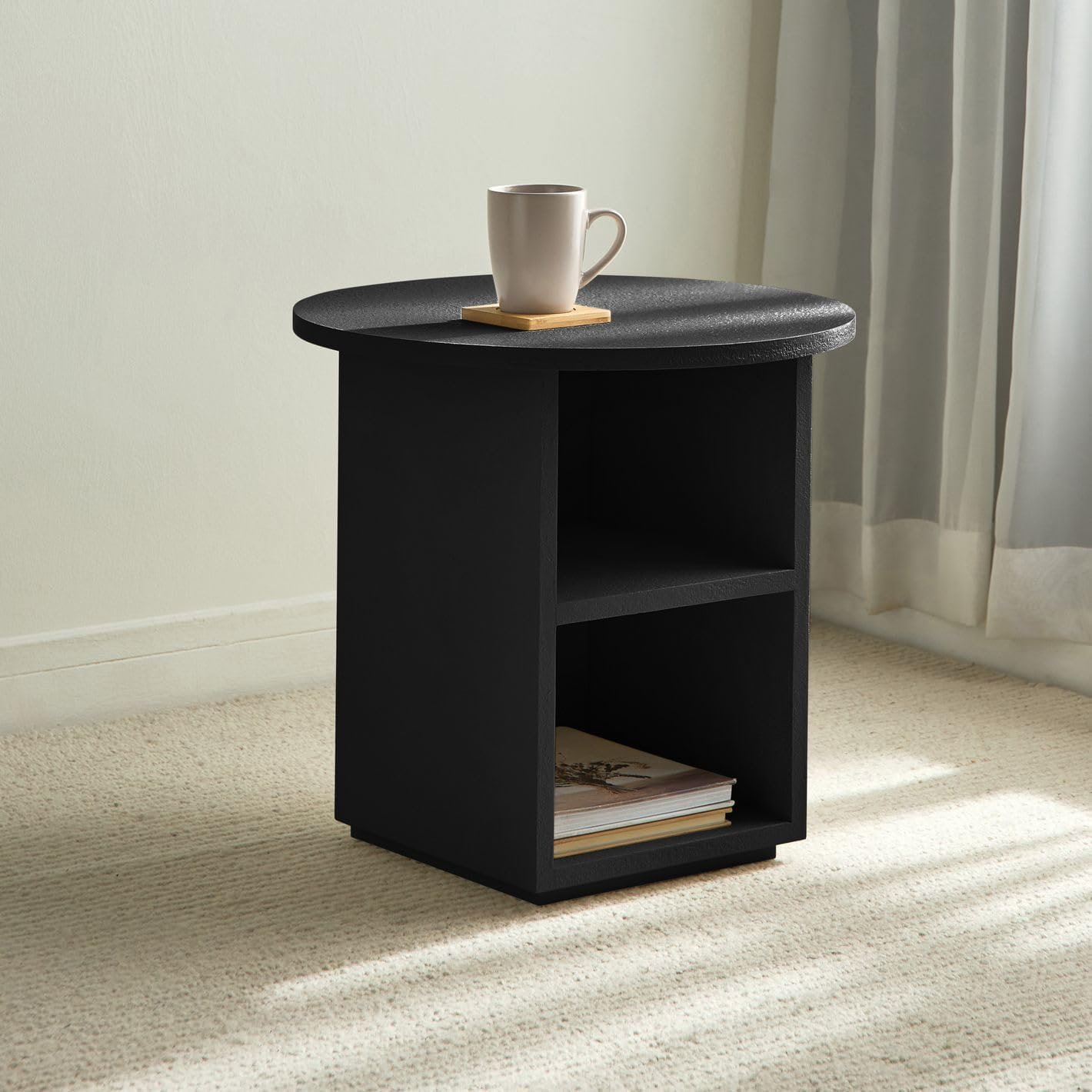 Karnak Seaside Side Table – Modern Round Accent Table for Living Room & Bedroom – Engineered Wood Design (Biege) - Image 8